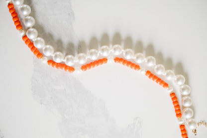 Victory Beaded Pearl Necklace- Orange