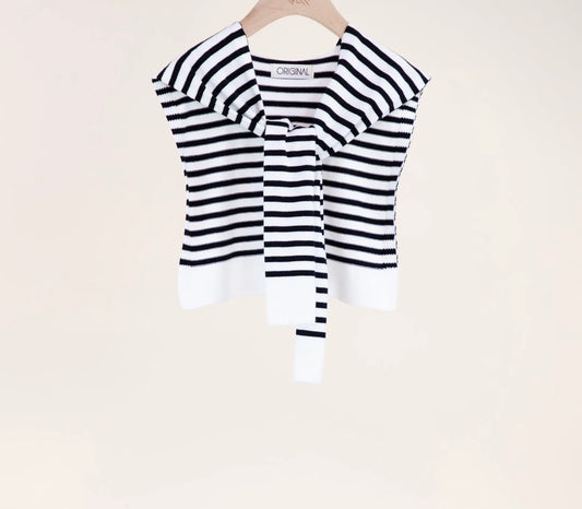 Black/White Stripe Mock Sweater Wrap