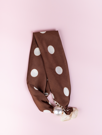 She Has Style Scarf - Brown & Cream Polka Dot