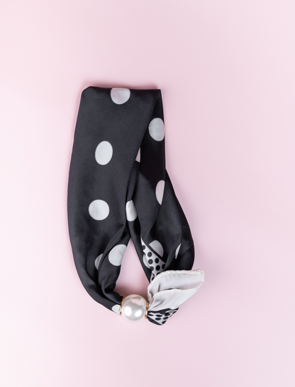 She Has Style Scarf - Black & White Polka Dot