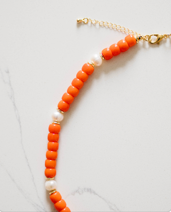 Victory Beaded Pearl Necklace- Orange